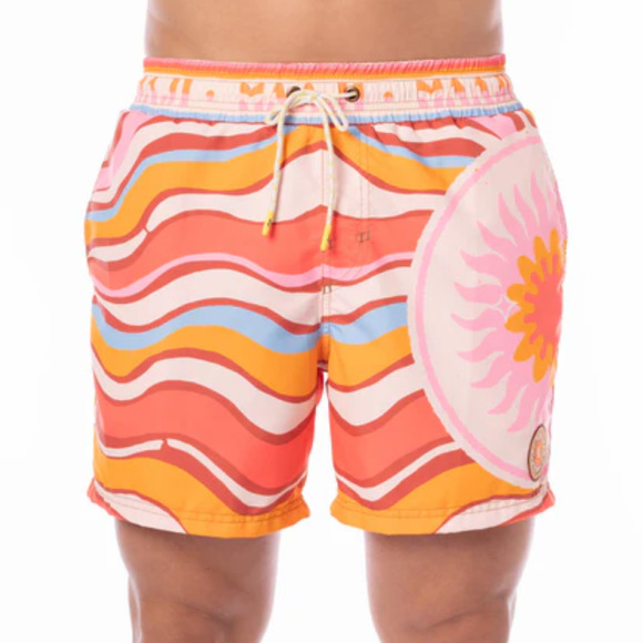 Maaji Sailor Sporty Shorts Swizzle Blossom Swim Trunks Pink Orange M NWT - Picture 1 of 12